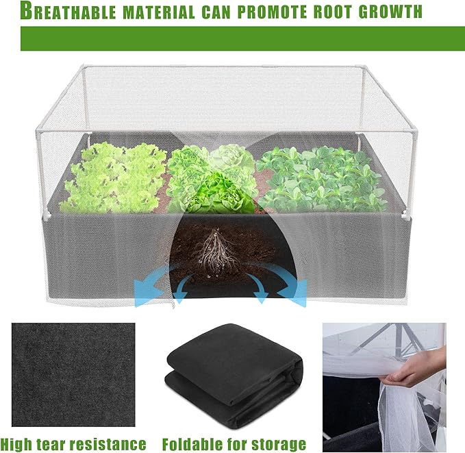 UNIFAMILY 4X2.6X1.3FT Fabric Raised Garden Bed Kit, Breathable Raised Garden Bed with Cover, Garden Beds Outdoor with Plant Protection Mesh Netting for Vegetable, Flower, Herbs and Strawberry