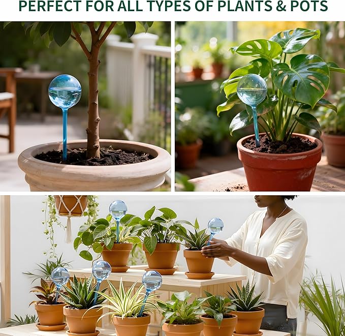 12-Pack Plastic Plant Watering Globes, Premium PVC Shatter-Resistant Plant Waterer, Self Watering Planter Insert with Tapered Opening, Automatic Watering Spikes for Daily & Vacation