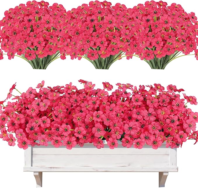 AmyHomie 20 Bundles Artificial Flowers for Outdoor Outside Spring Summer Decoration UV Resistant Faux Flowers No Fade Fake Plastic Plants Garden Porch Window Box Decorating (Fuchsia)