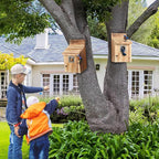 Dreyoo Cedar Bluebird Houses for Outside, 1-1/2” Entrance Hole Wooden Bird Houses with Metal Predator Guard, Secure Latch, Fledgling Grooves, Air Vents(Dark Wood)