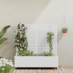 Casaphoria Metal Raised Garden Bed with Trellis and Wheels, 47"x47"x16" Planter Box for Climbing Plants, Vegetables & Vines, Features Drainage Holes and Privacy Screen (White-Louvered)