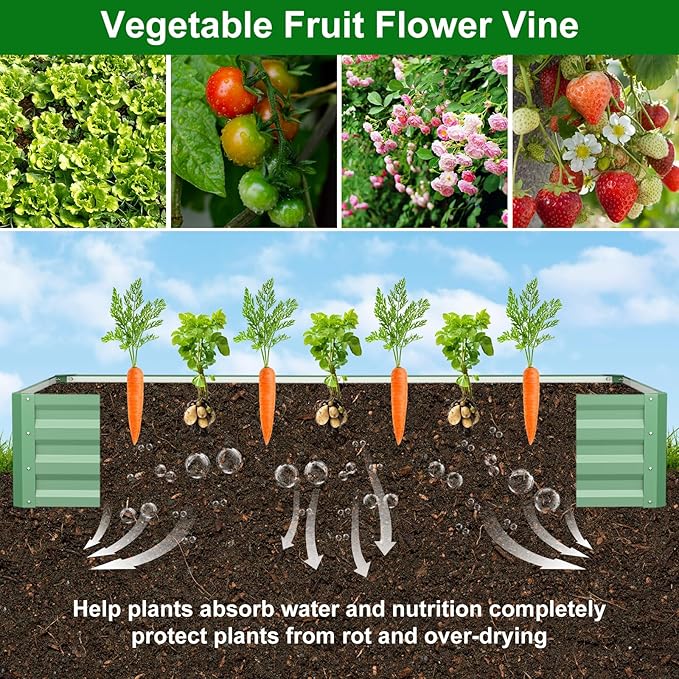 SUNYRISY Galvanized Raised Garden Bed with 87" H Arch Trellis for Climbing Plants Outdoor, Large Metal Planter Box with Netting for Gardening Flowers Vegetables Fruit, Green