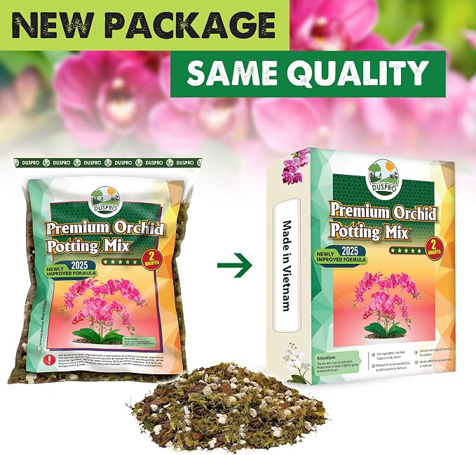 [Upgraded] DUSPRO Orchid Potting Mix for Repotting with Forest Moss, Pine Bark, Perlite & Pumice Natural Ingredients, Orchid Bark Potting Mix, Orchid Repotting Kit Drainage Indoor Potting Medium 2QT