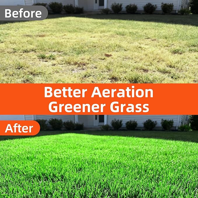 Aerator Lawn Tool - 2-in-1 Reinforced Heavy Duty Manual Lawn Aerator with 15 Spikes, Automatic Dirt and Leaf Clean Design, Adjustable T-Handle (Black)
