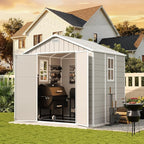UDPATIO Resin Storage Shed 8 x 6 FT, Outdoor Garden Sheds with Floor Plastic Patio Outdoor Storage Shed with Lockable Door, Sandstone