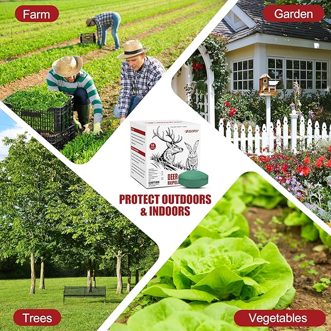 Deer & Rabbit Repellent for Outdoor Plants - Natural Garden Yard Deterrent Balls, Long-Lasting Protection for Trees, Flowers & Vegetables | Pet-Safe,18 PCS