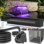 POPOSOAP Pond Waterfall Kit with Colorful LED Lights & 1200GPH Pond Pump, APP & Remote Control, Auto Timer, Pond Waterfall Spillway with 9.8FT Corrugated Tube for Pool, Garden, Patio, Backyard-P46DC