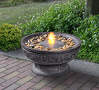 GOSSI Outdoor Water Fountain with Led Light Decorative Pedestal Bowl Design with River Stones Home Decoration, Modern Garden Fountain for Patio Decor