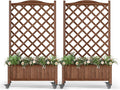 Upgraded 2-Pack 50" Tall Trellis Planter Box with Wheels, 49.8"H × 27.6"W × 13.0"D Solid Fir Wood Raised Garden Bed & Lattice Privacy Screen, Rolling Planter with Drainage for Patio/Garden