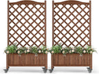 Upgraded 2-Pack 50" Tall Trellis Planter Box with Wheels, 49.8"H × 27.6"W × 13.0"D Solid Fir Wood Raised Garden Bed & Lattice Privacy Screen, Rolling Planter with Drainage for Patio/Garden