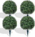 Artificial Boxwood Topiary Trees with Ground Spike,4 Pieces Fake Boxwood Ball Shrubs Bushes, UV Resistant Faux Evergreen Cypress Tree Plants for Indoor Outdoor Planters Front Porch