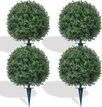 Artificial Boxwood Topiary Trees with Ground Spike,4 Pieces Fake Boxwood Ball Shrubs Bushes, UV Resistant Faux Evergreen Cypress Tree Plants for Indoor Outdoor Planters Front Porch