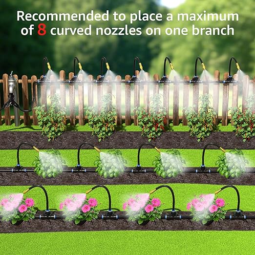 Bluepro Drip Irrigation System 100FT 1/4", 2026-Upgrade Garden Sprinkler Kit with 16PCS 360° Adjustable Copper Nozzles, Automatic Misting Watering System for Raised Beds, Greenhouse, Lawn, Patio, Yard