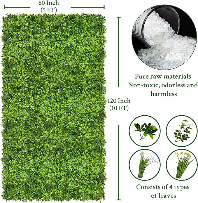 ODTORY Artificial Plant Wall Roll: 60 X 120 in (50 sqft) UV-Anti Ivy Privacy Fence Screen Faux Greenery Panels Backdrop Boxwood Ivy Vine Leaf Hedge for Indoor Outdoor Green Decor