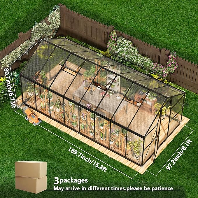 Wanan 8x16FT Greenhouses for Outdoors, Quick Assembly Green House with UV Protection, Heavy Duty Windproof Aluminum Frame, Adjustable Roof Vent for Backyard or Outdoor Garden Use