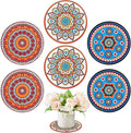 Nuanchu 6 Pieces Boho Plant Coasters 5.9 Inch Rubber Absorbent Non Slip Plant Pot Mats for Gardening Indoor Outdoor Round Bohemian Mandala Decorative Plants Saucers for Table Floor Protection Home