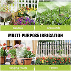 50FT 360° Adjustable Drip Irrigation System Garden Watering System with 12 Nozzles Plant Watering Devices Misting System Greenhouse Accessories for Yard, Lawn