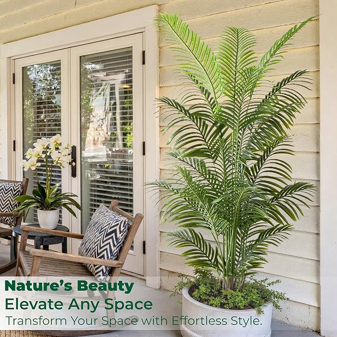 6FT Tall Artificial Palm Trees, Potted Plant (2 Pack) Tropical Areca Palm, UV Resistant Indoor/Outdoor Fake Plant in Black Cement Pot, Realistic Decor for Patio, Living Room, Office