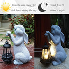 Rabbit Solar Garden Outdoor Statues,Resin Rabbit Figurine Decorations with Solar Lights Lantern, Outdoor Resin Bunny Decor for Lawn,Yard, Unique Housewarming Gift for Garden Home