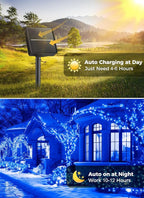 Minetom Solar String Lights Outdoor, 40FT 100 LED String Lights Solar Powered with 8 Lighting Modes, Waterproof Solar Patio Lights, Solar String Lights for Outside Tree Yard Halloween Decoration, Blue