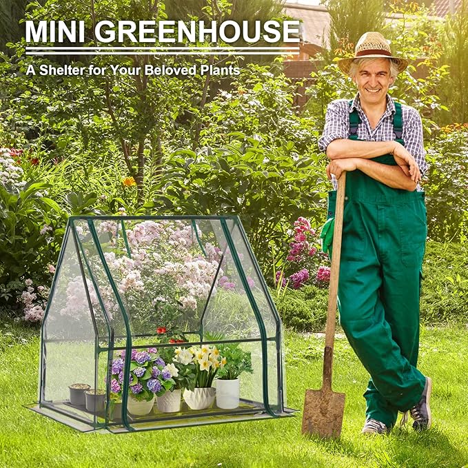 Mini Greenhouse, Portable 3x3x3ft Greenhouses for Outdoors Indoors Plants, Tabletop Small Green House with Roll-up Zipper Windows, Thickened PVC Cover for Outside
