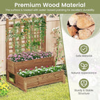 2 Pieces Raised Garden Bed with Trellis, 2-Tier Wooden Elevated Planter Box with Legs, Hemp Rope & Drainage Holes, Raised Plant Bed for Backyard, Garden, Lawn