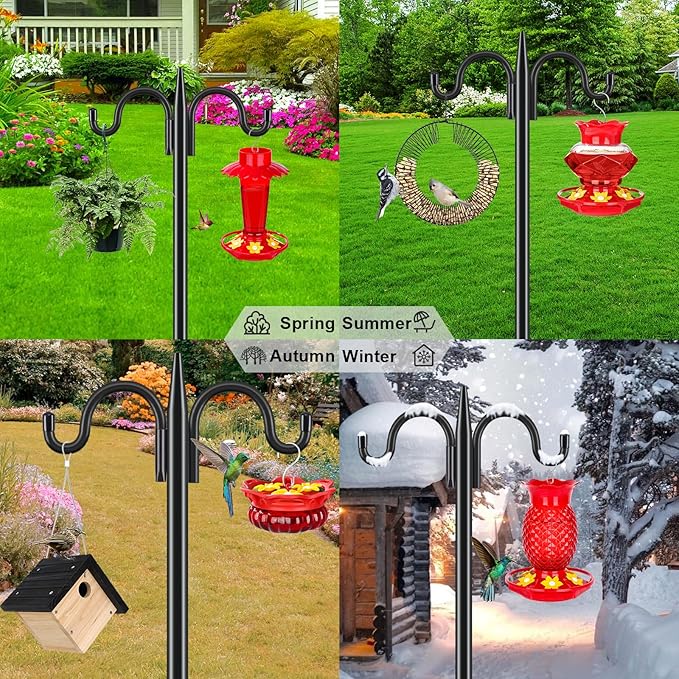 Gtongoko Double Shepherds Hook for Outdoor, 108 Inch Heavy Duty Bird Feeder Pole 3/4 Inch Thick Garden Hooks for Hanging Hummingbird Feeder, Plant Baskets, Solar Light Lanterns, 1 Pack