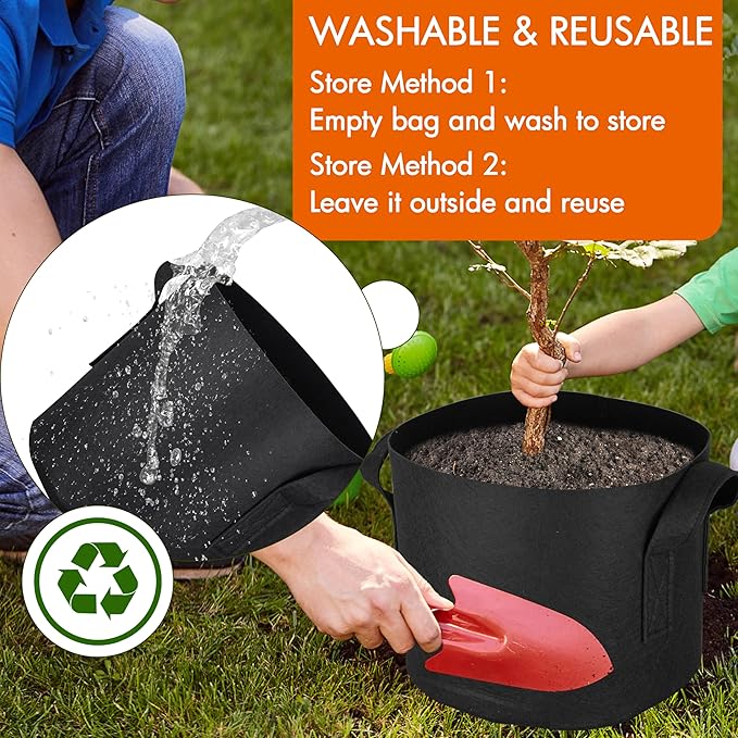 Gardzen 10-Pack 20 Gallon Grow Bags, 300G Thickened Fabric Grow Bags with Handles, Heavy Duty Aeration Plant Grow Bags