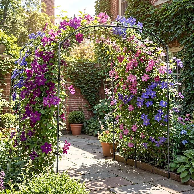 DoCred Tall Garden Arch Trellis for Climbing Plants, 87in Tall Metal Plant Support Trellis Archway for Climbing Vine Vegetable/Fruit/Flower Outdoor Yard Lawn Garden Arch Tunnel Trellis