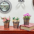 Hosley Set of 3 Zinc Finish Bucket/Pots with PVC Liner 5" Dia x 5" H, Ideal Gift for Floral Arrangements Wedding Home Office Party DIY Indoor Outdoor Garden Patio