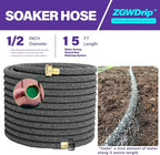 15FT 1/2" Water-Saving Soaker Hose with Solid Brass Connectors, Drip Irrigation Kit for Lawn & Yard