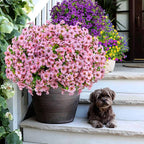 AXYLEX Artificial Flowers for Outdoors Fake Plants - 16 Bundles Faux Outside Greenery Boxwood No Fade Plastic Shrubs Fall Decor Farmhouse Home Garden Thanksgiving Mums (Pink)