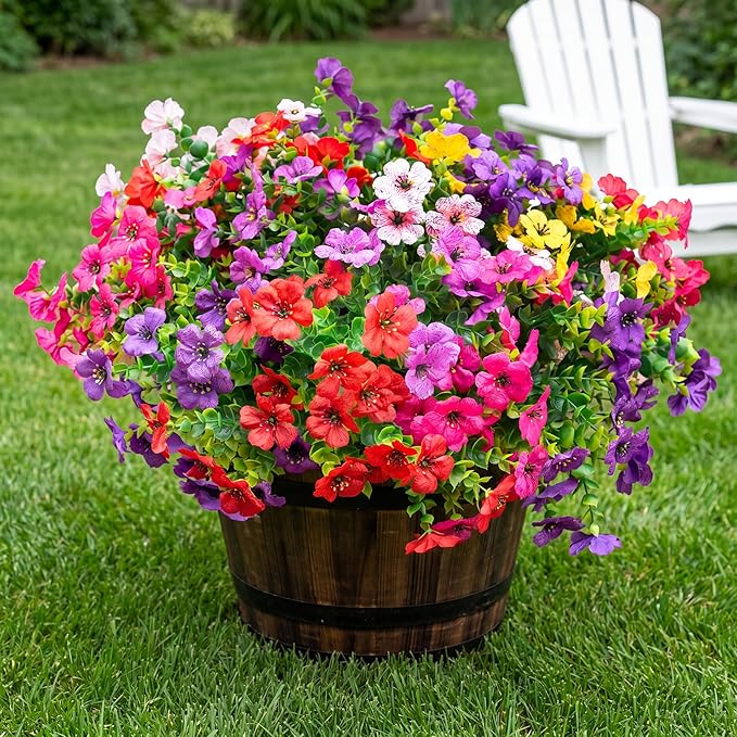 Artificial Flowers for Outdoor Fake Plants for Spring Decoration,Faux Eucalyptus Flowers for Planter UV Resistant Lifelike for Home Porch Garden (6 Color)