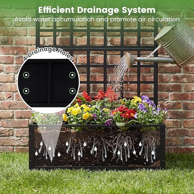 Giantex Metal Raised Garden Bed with Trellis, 36" x 16" x 77" Galvanized Planter Box w/Drainage Holes for Climbing Plants Vegetables Flowers, Outdoor Privacy Screen for Patio Backyard Balcony,