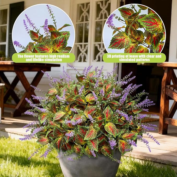 12 Bundles Artificial Coleus Flowers | UV Resistant No Fade Silk Faux Plants | Spring Summer Outdoor Fake Greenery for Garden Patio Planters Front Porch Pathway Decor (Yellow)