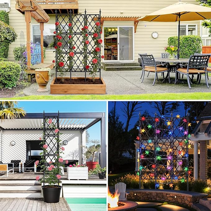 5.25FT Garden Trellis Support Fence,Metal Wall Lattice Climbing Frame for Climbing Plants Outdoor, Black Iron Pipe Fence for Potted Plants Indoor for Ivy Vines Vegetable Flower, Patio, Lawn, Yard