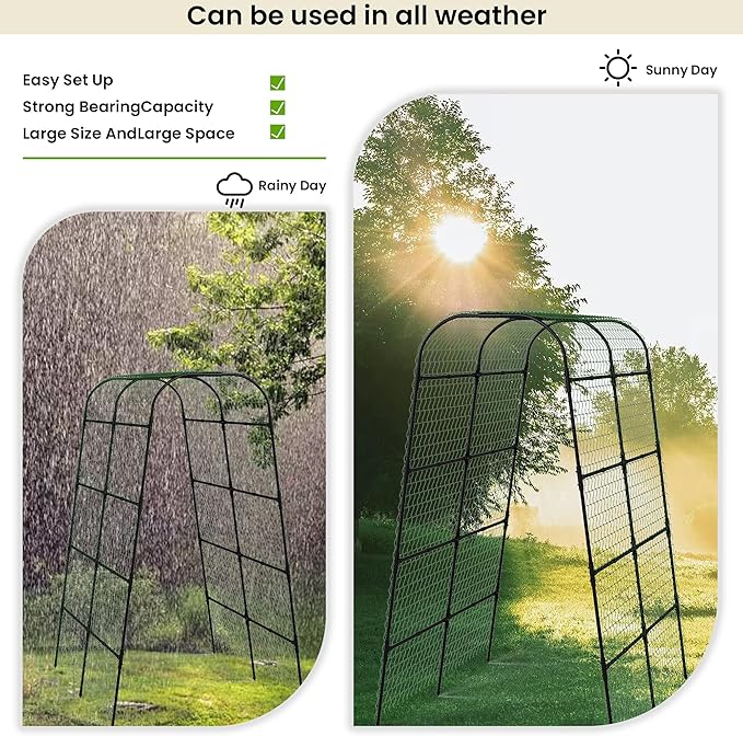7Ft Adjustable Garden Arch Trellis for Climbing Plants Outdoor, Heavy Duty Rustproof Stainless Steel Cucumber Trellis for Raised Beds, Tall Metal Plant Support for Tomato, Squash, Beans, Flowers