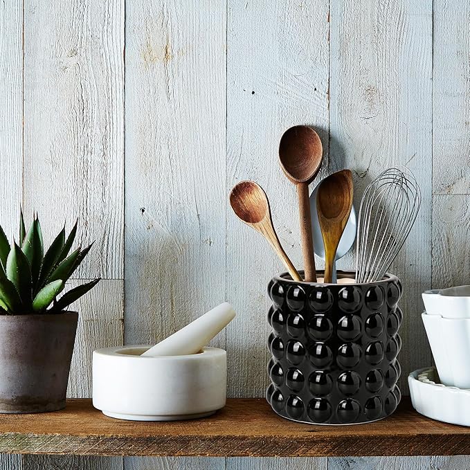 DILATATA 6 Inch Ceramic Planter Pot for Indoor Plants with Drainage Hole Bubble Flower Planter Hobnail Plant Pot Garden Planter Black Succulent Plant Pot Utensil Holder