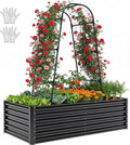 YITAHOME 6x3x2ft Galvanized Raised Garden Bed with Tall Arch Trellis, Galvanized Planter Box with Vertical Netting, Gloves, Support Rod, Outdoor Flower Bed for Plants, Vegetables, Flowers, Black