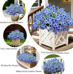 20 Bundles Artificial Flowers for Outdoors,UV Resistant Fake Flowers with Plastic Plants,Silk Faux Fowers for Outdoor Planters,Fake Realistic Flowers Window Box Front Porch Hanging Basket Decor-Blue