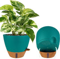 2 Pack 10 inch Plant Pots, Plastic Self Watering Planters with Drainage Holes, Deep Reservoir, Water Level Indicator, Modern Decorative Flower Pots for Indoor Outdoor Plants (Turquoise)