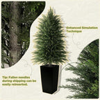 4FT Tall Artificial Cedar Topiary Tree with Full Bushy Columnar Shape, Realistic Faux Cypress in Square Black Pot with Fillable Water Bag, Outdoor Evergreen for Front Porch Garden Home Decor