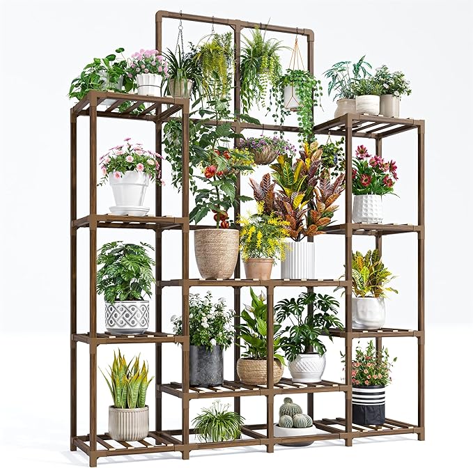 EnHomee Plant Stand Indoor Tall Plant Stand Outdoor Large Wood Plants Shelf with 16-18 Pots for Patio, Living Room, Garden, Balcony, 45" Wx62.1 Hx11.78 D