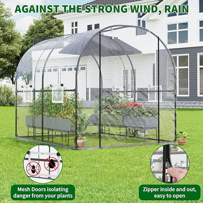 GarveeLife 8.2x6.6x6.6 ft Premium Greenhouse for Outdoors,Upgraded Portable Walk-in Heavy Duty Frame Large Garden Plant Hot Outside Hoop House,Transparent
