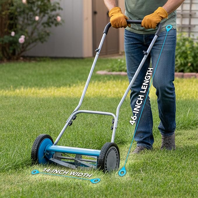 American Lawn Mower Company 2205-14 14-Inch, 5-Blade Push Reel Lawn Mower, U-Handle