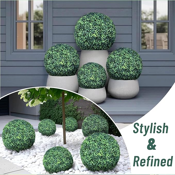 19 Inch 2 Packs Artificial Boxwood Balls Topiary Balls, 4 Layers of UV-Resistant Greenery Balls Indoor Outdoor Garden, Backyard, Patio, Front Door – Assembly Required