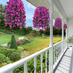 Artificial Fake Hanging Flowers Plants for Outdoor Outside Spring Summer Decoration 2PCS Faux Silk UV Resistant Realistic Morning Glory Trailing Vines for Home Porch Patio Balcony(Purple & Magenta)