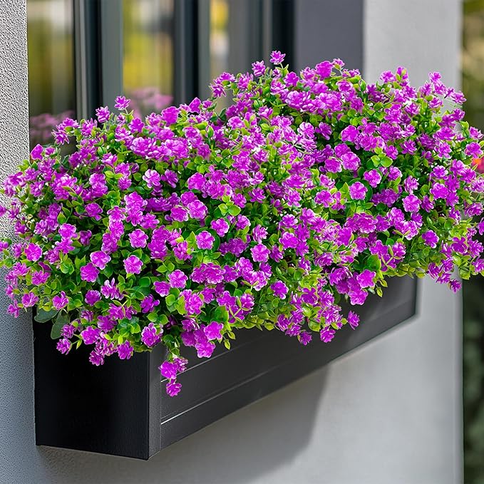 Artificial Flowers Outdoor Fake Plants - 12 Bundles UV Resistant No Fade Faux Plastic Greenery Home Garden Porch Patio Decoration (Mgenta)