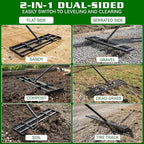 Housolution 32"x10" Lawn Leveling Rake with Serrated Edge & Smooth Plate, Heavy-Duty Stainless Leveling Rake with 72" Adjustable Handle, Serrated Rake for Soil/Dirt/Compost/Dead Grass/Gravel