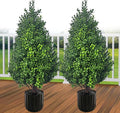 Set of 2 Artificial Potted Plants Boxwood Trees Outdoor Indoor Artificial Topiary Tree with Planter,2.3FT Potted Faux Bushes Evergreen Fake Trees Outside Realistic for Porch Offices Balcony Garden